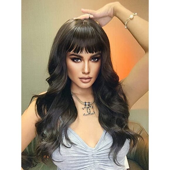 🆕BLACK Long Wavy Natural Looking Curly Wig Synthetic Middle Part Full Head NWT - Picture 4 of 7